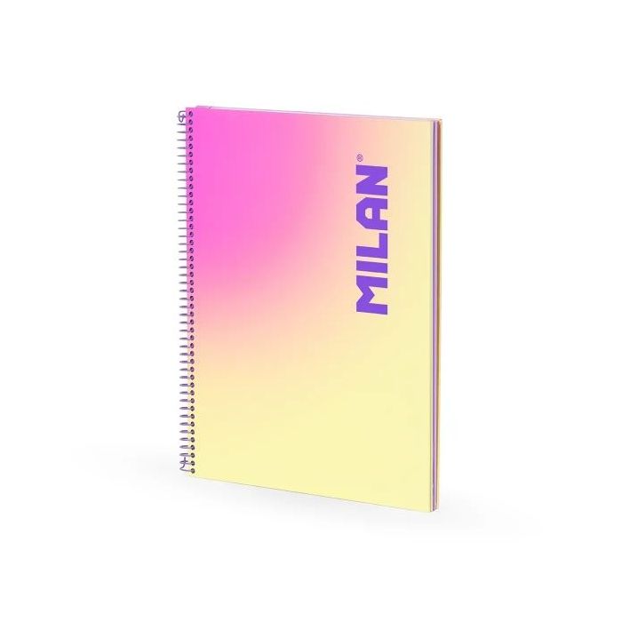 Milan Sunset Cuaderno Espiral Formato A4 Cuadricula 5x5mm - 90 Hojas de 95 gr/m2 - Microperforado, Bandas de Color y 4 Taladros