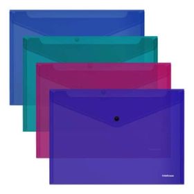 Erichkrause Glossy Vivid Sobre Polipropileno Tamaño А4 - Semitransparente - Cierre de Boton - Colores Surtidos