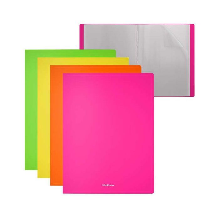 Erichkrause Carpetas con Fundas Matt Neon - 40 Fundas - Tamaño A4 - Surtido Colores (4 pcs en Bolsa) - Colores Surtidos