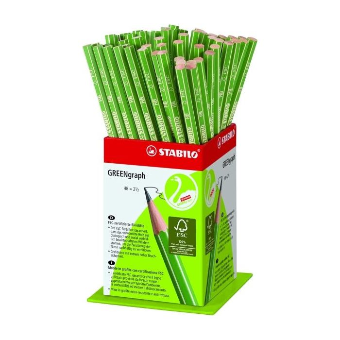 Stabilo GREENgraph Expositor con 60 Lapices de Grafito - Mina HB 2.2mm - 100% Madera Cultivada de Forma Sostenible - Cuerpo de C