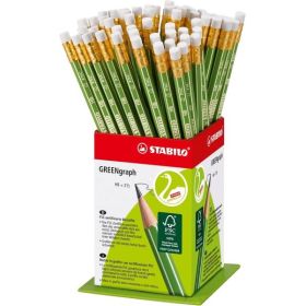 Stabilo GREENgraph Expositor con 60 Lapices de Grafito con Goma - Mina HB 2.2mm - 100% Madera Cultivada de Forma Sostenible - Cu