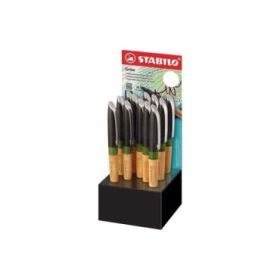 Stabilo Grow Expositor con 12 Boligrafos - Trazo 0.5mm - Agarre Ergonomico Fabricado en Bio-Plastico - Recargable - Madera Certi