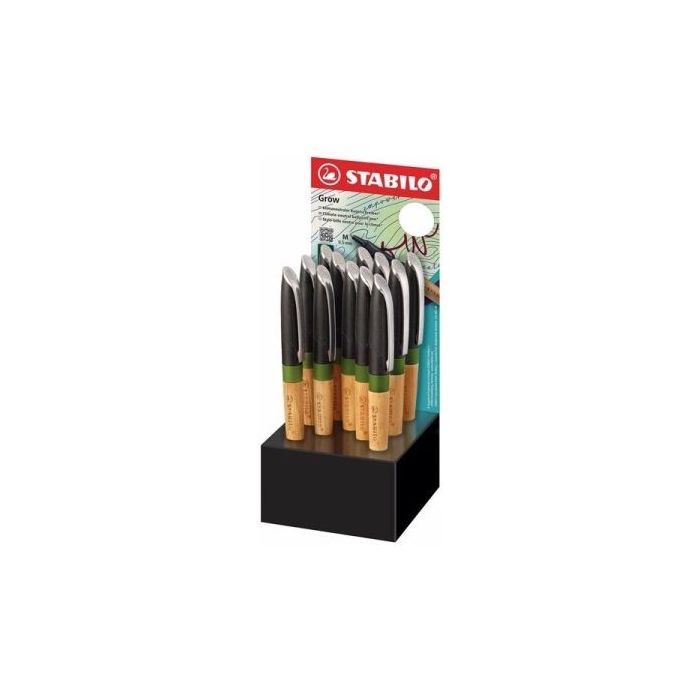 Stabilo Grow Expositor con 12 Boligrafos - Trazo 0.5mm - Agarre Ergonomico Fabricado en Bio-Plastico - Recargable - Madera Certi