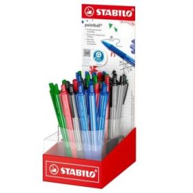 Stabilo Pointball Colorful Expositor con 38 Boligrafos Retractiles - Trazo 0.5mm - Hechos con 87% Bioplastico - Grip Antidesliza