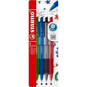 Stabilo Pointball Colorful Pack de 4 Boligrafos Retractiles - Trazo 0.5mm - Hechos con 87% Bioplastico - Grip Antideslizante - R