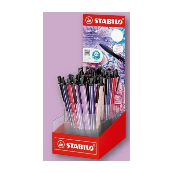 Stabilo Pointball Naturecolors Wildflower Expositor con 38 Boligrafos Retractiles - Trazo 0.5mm - Hechos con 87% Bioplastico - G