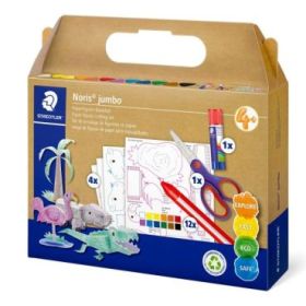 Staedtler Noris Junior Conjunto de Manualidades Pack de 9 Cera Jumbo Noris + Barra de Pegamento + Tijeras + 4 Plantillas para Ma