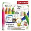 Stabilo MARKdry Neon Pack de 4 Marcadores para Pizarra + Sacapuntas + Paño de Limpieza - Mina XXL de 10mm - Madera 100% Certific