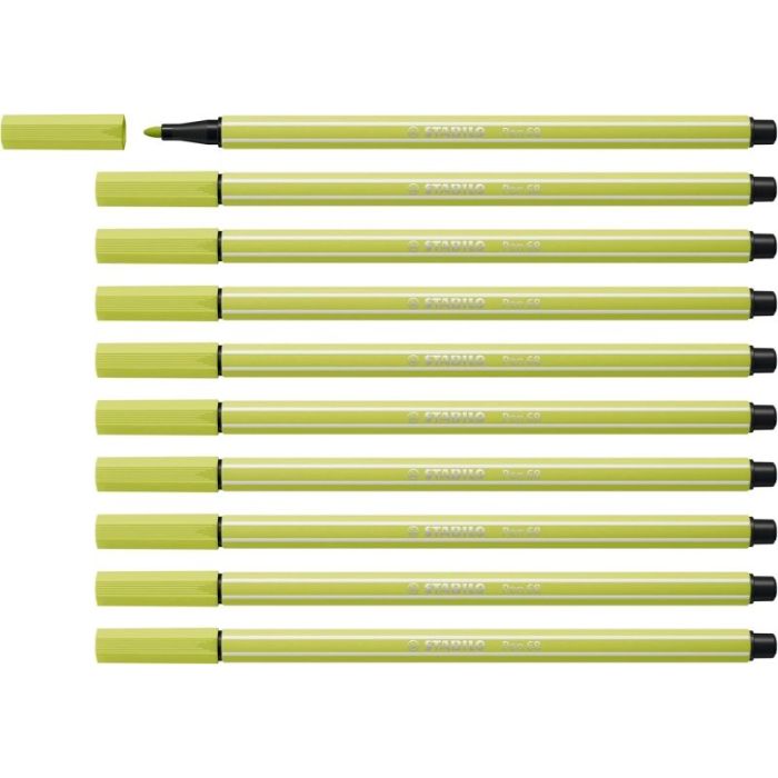 Stabilo Pen 68 Rotulador de Punta de Fibra - Trazo de 1mm aprox. - Tinta con Base de Agua - Color Verde Lima