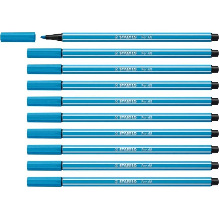 Stabilo Pen 68 Rotulador de Punta de Fibra - Trazo de 1mm aprox. - Tinta con Base de Agua - Color Azul Claro