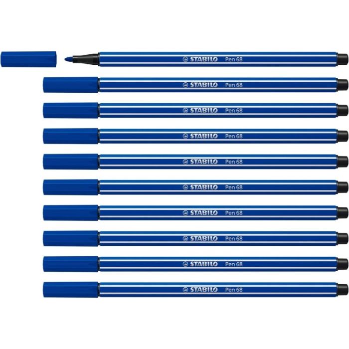 Stabilo Pen 68 Rotulador de Punta de Fibra - Trazo de 1mm aprox. - Tinta con Base de Agua - Color Azul Marino