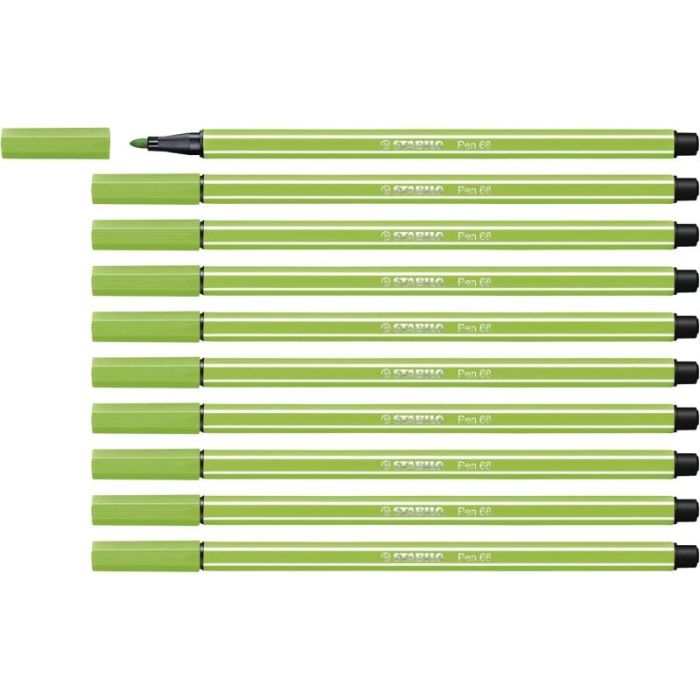 Stabilo Pen 68 Rotulador de Punta de Fibra - Trazo de 1mm aprox. - Tinta con Base de Agua - Color Verde Claro