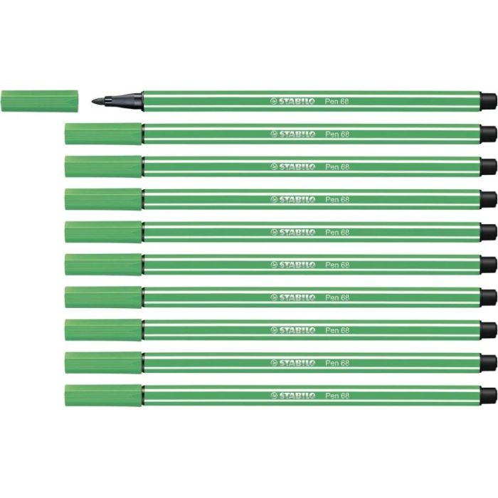 Stabilo Pen 68 Rotulador de Punta de Fibra - Trazo de 1mm aprox. - Tinta con Base de Agua - Color Verde