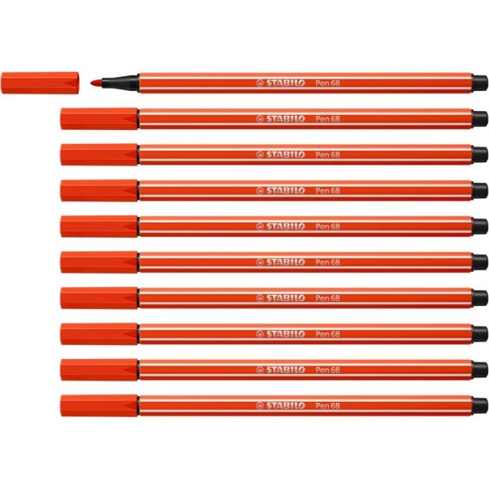 Stabilo Pen 68 Rotulador de Punta de Fibra - Trazo de 1mm aprox. - Tinta con Base de Agua - Color Rojo