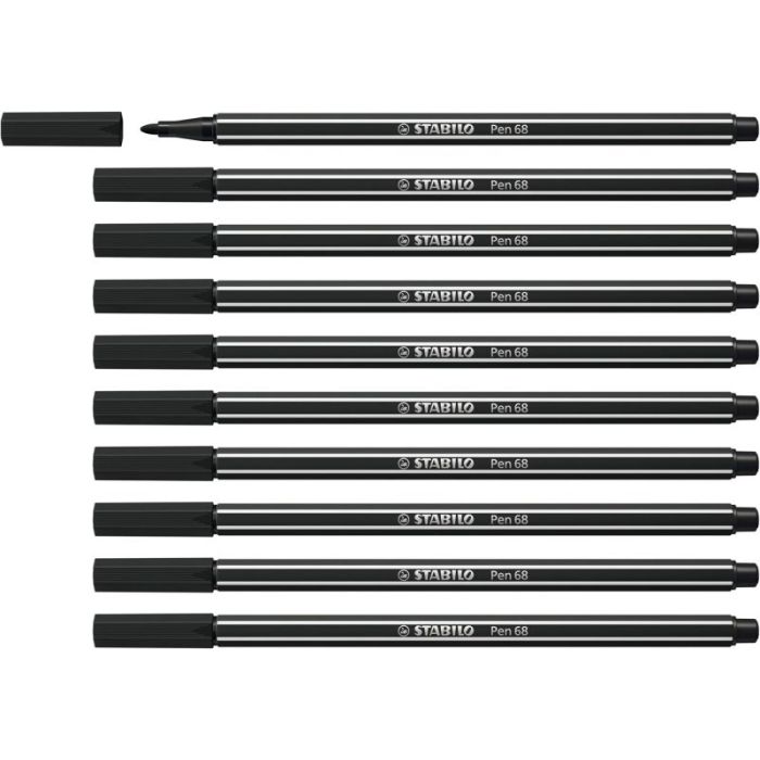 Stabilo Pen 68 Rotulador de Punta de Fibra - Trazo de 1mm aprox. - Tinta con Base de Agua - Color Negro