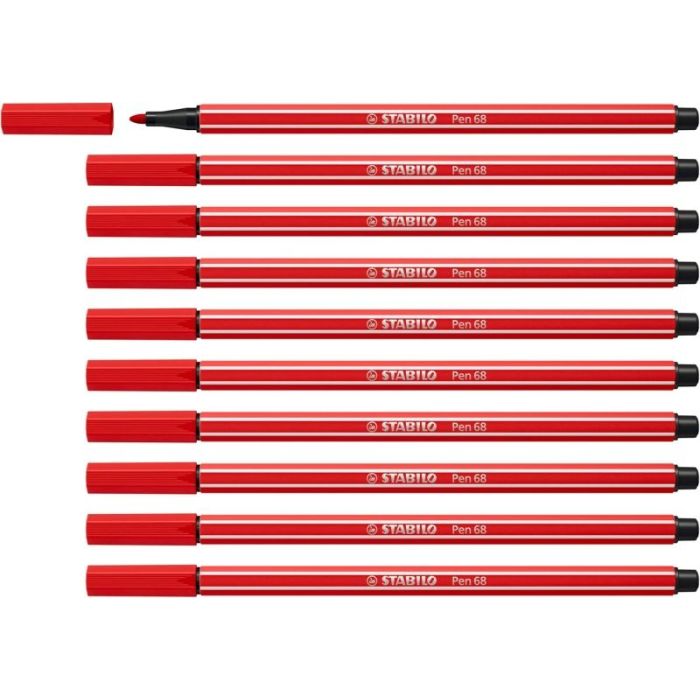 Stabilo Pen 68 Rotulador de Punta de Fibra - Trazo de 1mm aprox. - Tinta con Base de Agua - Color Carmin