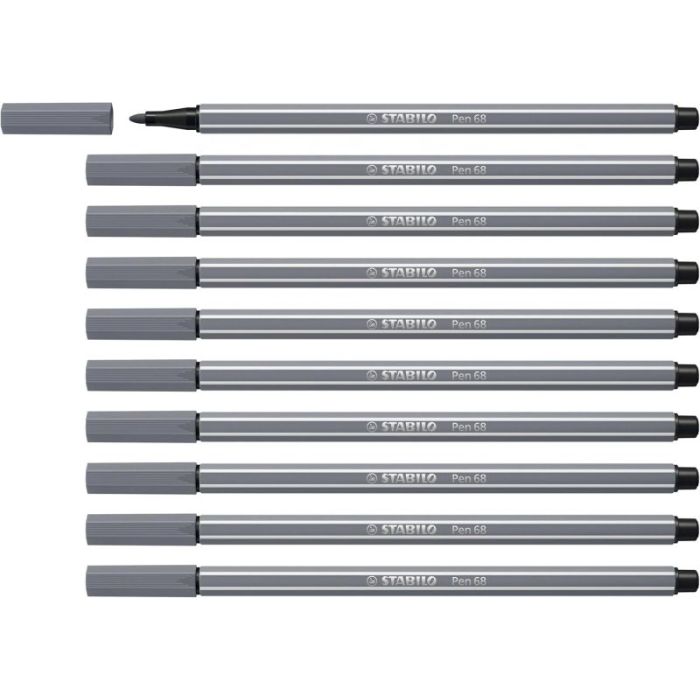 Stabilo Pen 68 Rotulador de Punta de Fibra - Trazo de 1mm aprox. - Tinta con Base de Agua - Color Gris Oscuro