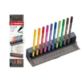 Stabilo Pen 68 Set de Mesa con 10 Rotuladores de Punta de Fibra - Trazo de 1mm aprox. - Tinta con Base de Agua - Colores Surtido