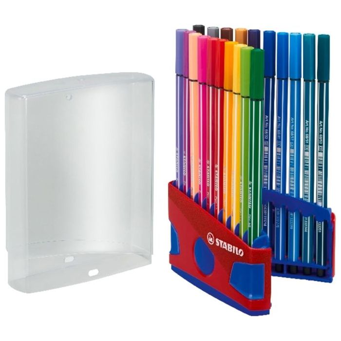 Stabilo Premium Pen 68 Estuche con 20 Rotuladores - Punta de Fibra - Trazo de 1mm aprox. - Alto Brillo y Luminosidad de Color -
