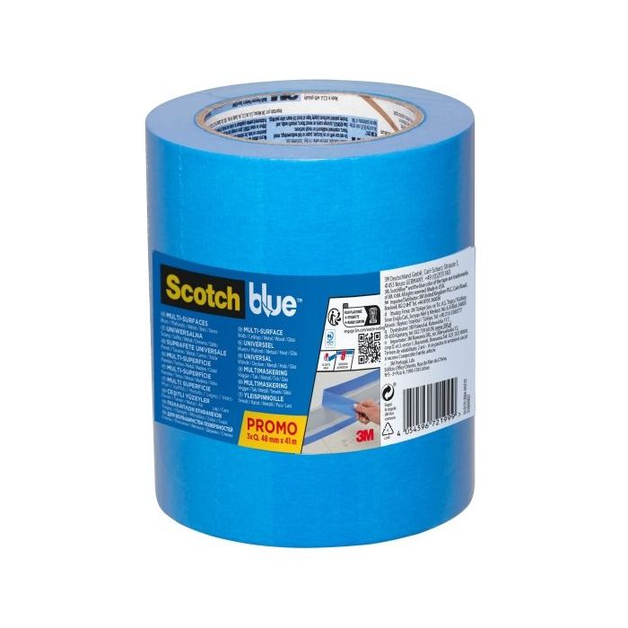 Scotchblue Pack de 3 Cintas de Enmascarar 48mm x 41m - 100% PEFC - Multisuperficie - Color Azul