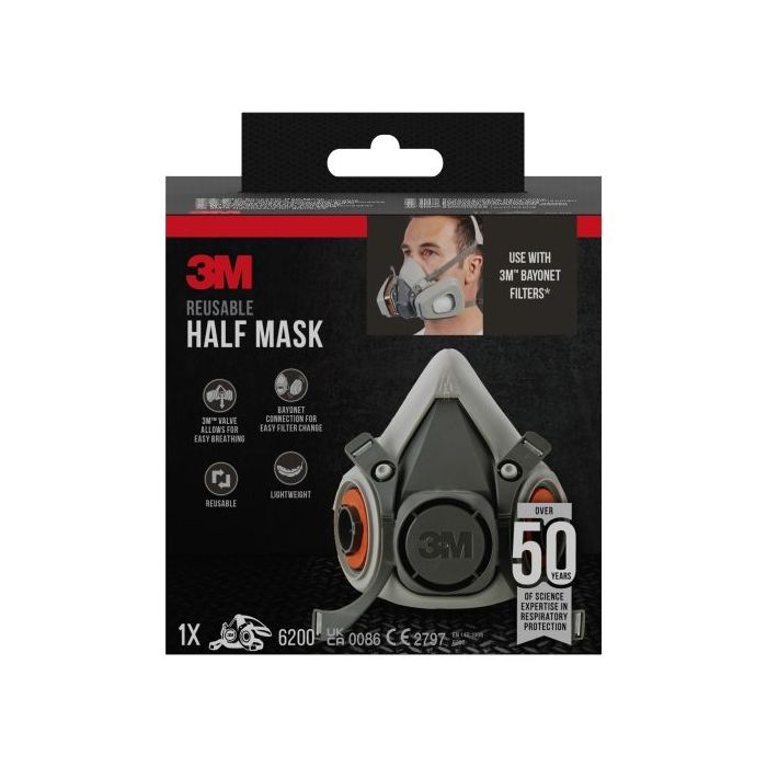 3M Mascarilla de Media Cara - Filtros No Incluidos - Reutilizable - Formato Mediano - Color Gris