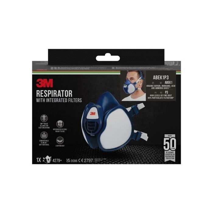 3M Mascarilla de Media Cara - Filtros Integrados - Proteccion Combinada - Reutilizable - Color Azul/Blanco