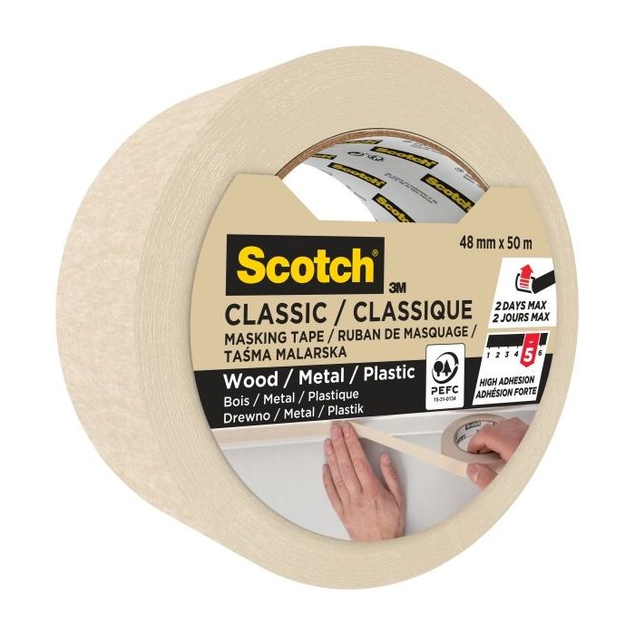 Scotch Classic Cinta de Pintor para Enmascarar 48mm x 50m - 70% PEFC - Color Beige