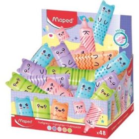 Maped Kawaii Expositor con 48 Mini Marcadores Fluorescentes Pastel - Divertidos Diseños Kawaii - Trazo de 1 a 5mm - Ideal para S