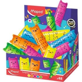 Maped Kawaii Expositor con 48 Mini Marcadores Fluorescentes Neon - Divertidos Diseños Kawaii - Trazo de 1 a 5mm - Ideal para Sub