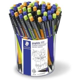 Staedtler Graphite 777 Expositor con 50 Portaminas 0.7mm - Cuerpo Engomado - Goma de Borrar - Colores Surtidos