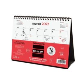 Finocam Neutro Calendario de Sobremesa - 16 Meses - Mes Vista - Formato S - 210x150mm - Espiral Doble Metalica - Papel de 120g/m