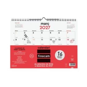 Finocam Neutro Calendario de Pared en Catalan - 16 Meses - Mes Vista - Formato L - 340x240mm - Espiral Doble Metalica - Papel de
