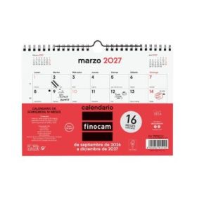Finocam Neutro Calendario de Pared - 16 Meses - Mes Vista - Formato S - 210x150mm - Espiral Doble Metalica - Papel de 120g/m2 -