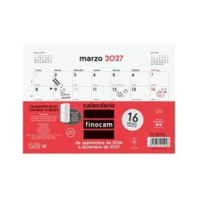 Finocam Neutro Bloc Calendario con Iman - 16 Meses - Mes Vista - Formato S - 210x150mm - Listado de Festivos - Papel de 120g/m2