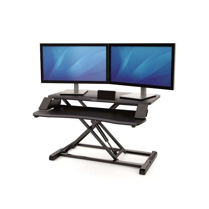 Fellowes Sit-Stand Corsivo Estación de Trabajo - Sistema de Muelle a Gas - Amplia Plataforma Superior - Plataforma Inferior para