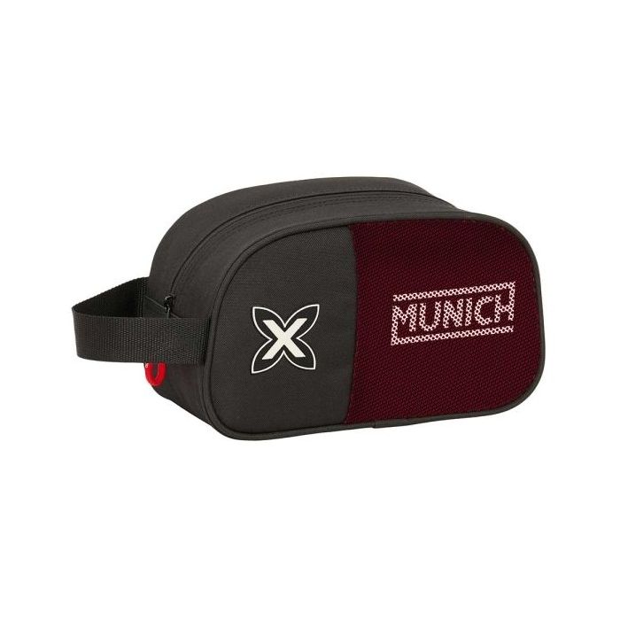 Safta Munich Vulcan Neceser de 5L - Cremallera - Asa Lateral - Adapatable a Carro - 260x120x150mm - Color Negro y Rojo
