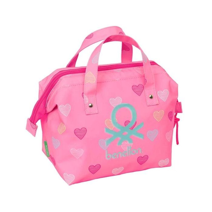 Safta Benetton Heart Neceser de 5.8L - Cremallera - Asa Lateral - Interior Forrado - 265x125x175mm - Color Rosa