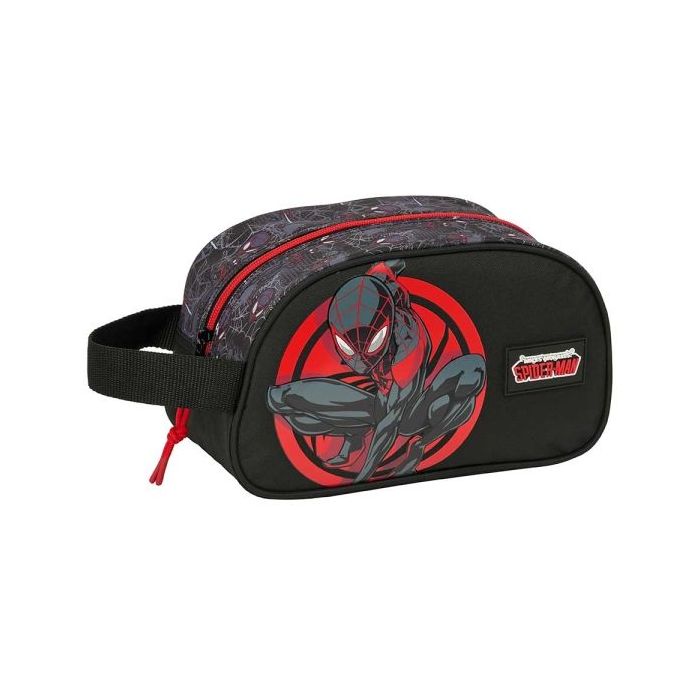 Safta Miles Morales Neceser de 5L - Cremallera - Asa Lateral - Adapatable a Carro - 260x120x150mm - Color Negro y Rojo