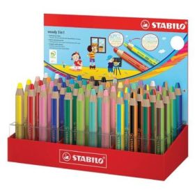 Stabilo Woody 3 en 1 Expositor con 48 Lapices de Colores - 26 Woody 3 en1, 8 Woddy 3 en 1 Pastel y 14 Woddy 3 en 1 Duo - Lapiz d