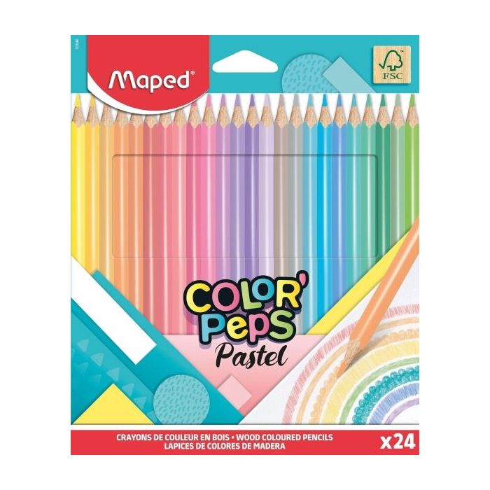 Maped Color´Peps Pastel Pack de 24 Lapices de Colores Triangulares - Mina Suave - Madera Certificada FSC - Colores Pastel Surtid