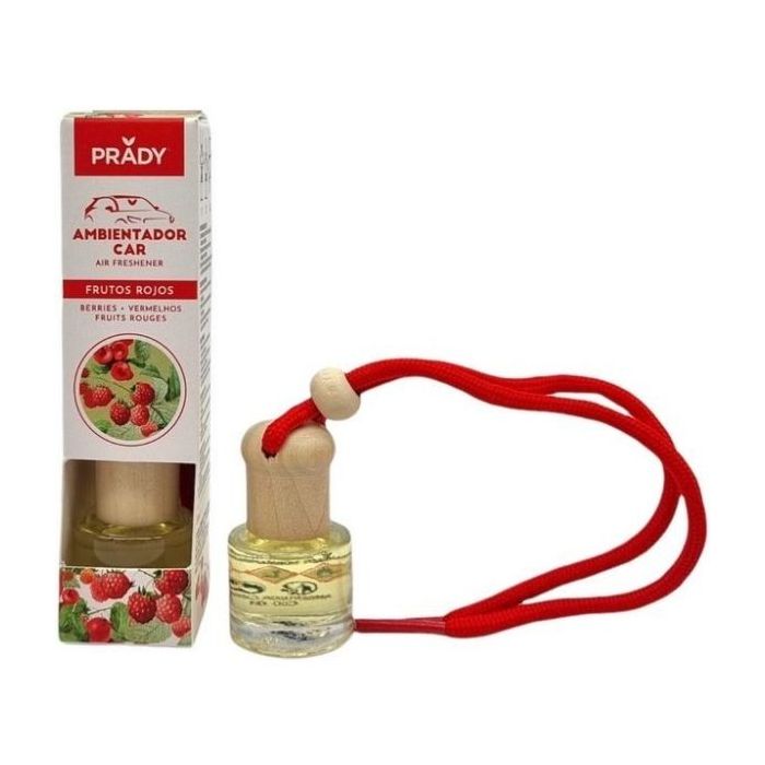 Prady Ambientador Coche Frutos Rojos - Frasco de Cristal 6 ml y Cuerda para Espejo Retrovisor