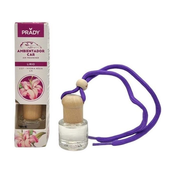 Prady Ambientador Coche Lily - Frasco de Cristal 6 ml y Cuerda para Espejo Retrovisor