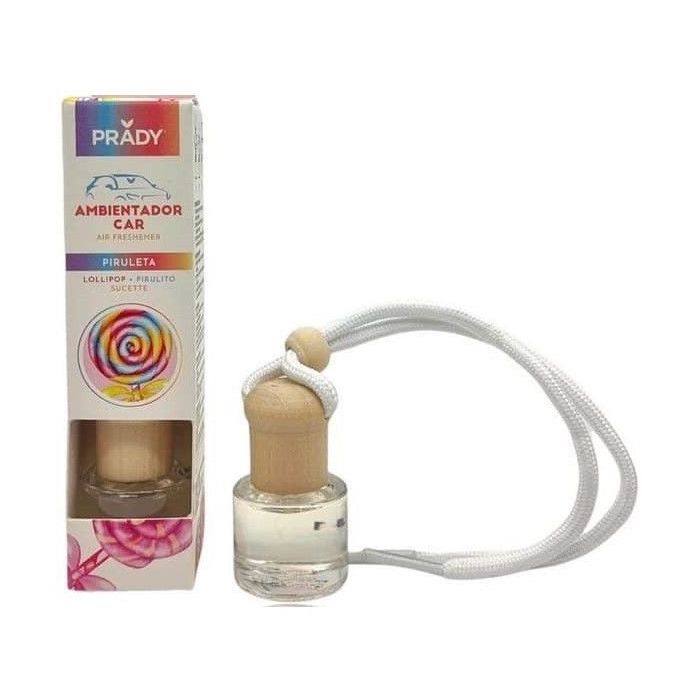 Prady Ambientador Coche Piruleta - Frasco de Cristal 6 ml y Cuerda para Espejo Retrovisor