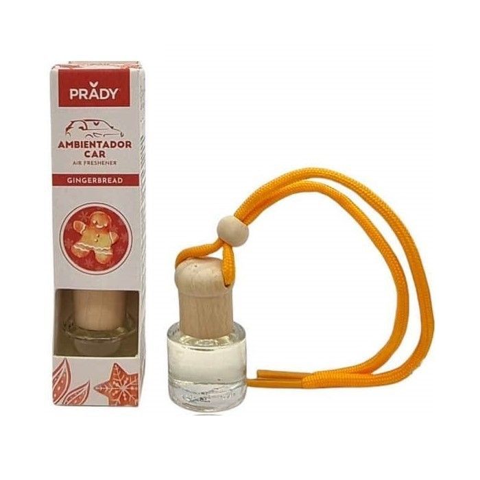 Prady Ambientador Coche Gingerbread - Frasco de Cristal 6 ml y Cuerda para Espejo Retrovisor