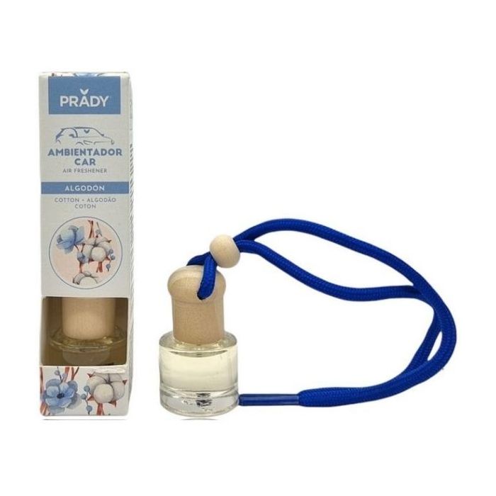 Prady Ambientador Coche Algodon - Frasco de Cristal 6 ml y Cuerda para Espejo Retrovisor