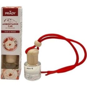 Prady Ambientador Coche OUD - Rose - Frasco de Cristal 6 ml y Cuerda para Espejo Retrovisor