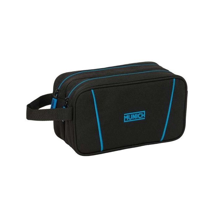 Safta Munich Road Neceser de 5L - 2 Compartimentos con Cremallera - Asa Lateral - Adapatable a Carro - 260x125x150mm - Color Neg