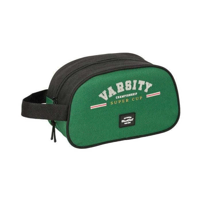 Safta Blackfit8 Varsity Neceser de 5L - Cremallera - Asa Lateral - Adapatable a Carro - 260x120x150mm - Color Negro y Verde