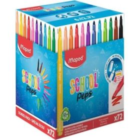 Maped Color`Peps Longlife School Pack de 72 Rotuladores con Punta Media Bloqueada 3.7mm - Tinta Lavable - Colores Surtidos