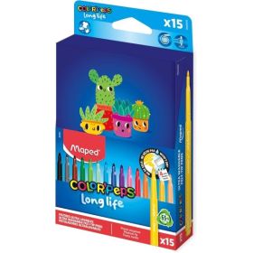 Maped Color`Peps Longlife Pack de 15 Rotuladores con Punta Media Bloqueada 3.7mm - Tinta Lavable - Colores Surtidos